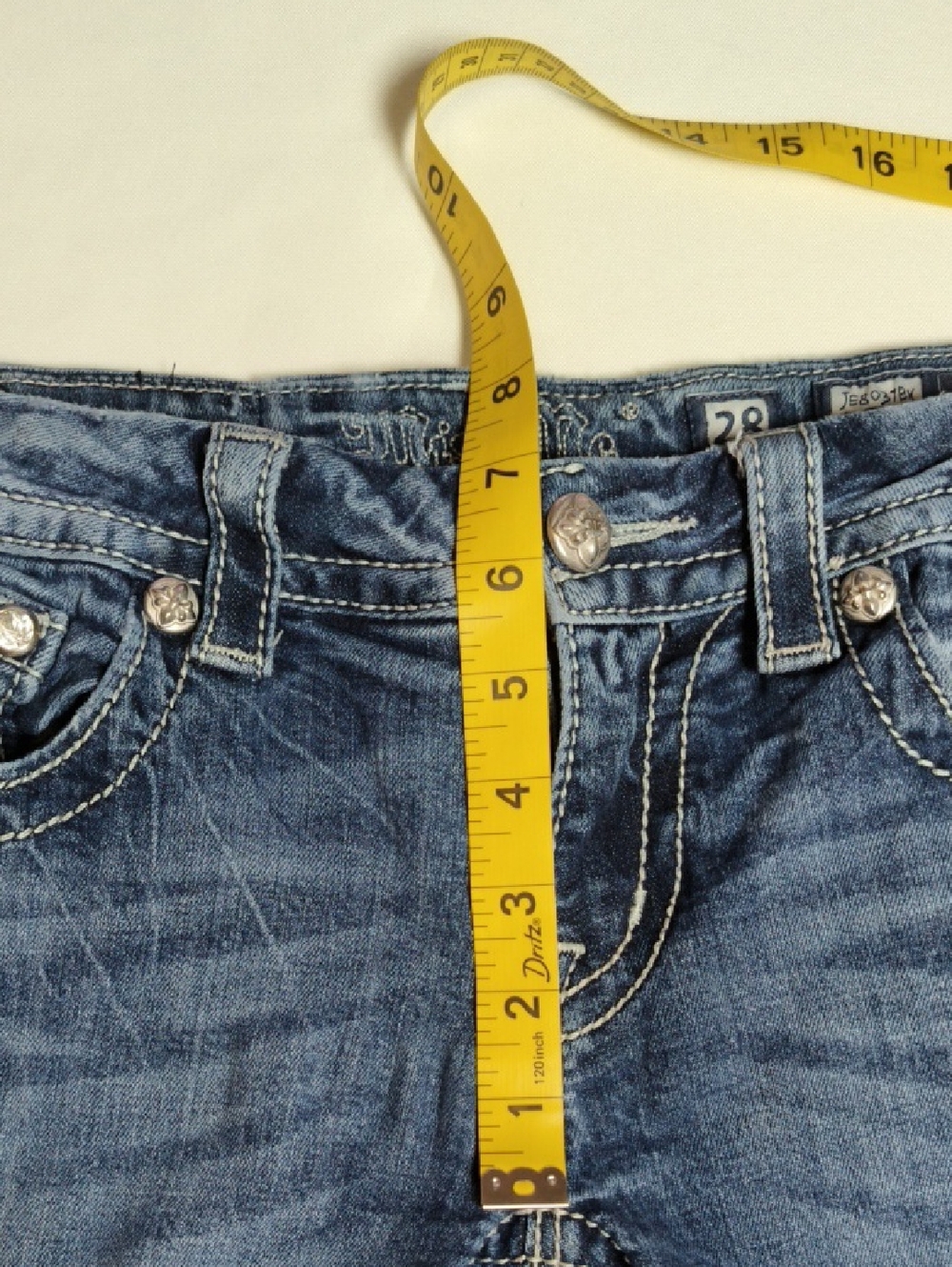 Miss Me Jeans Size 28x35 Faded Embellished Bootcut, Low-rise Contrast Itching. - Picture 7 of 15
